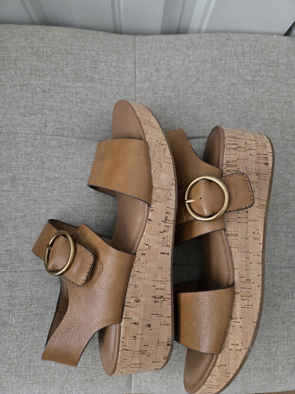 Comfort Cork Wedge Sandals in Tan with Decorative Buckle - Picture 7 of 9